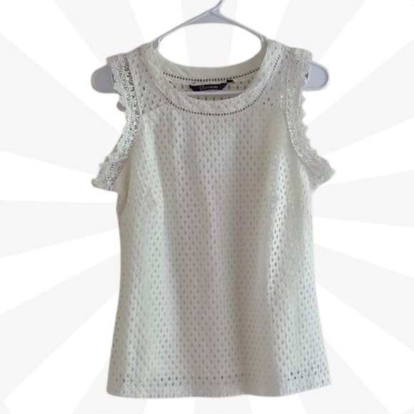 Annabelle White Lace Crochet Round Neck sleeveless eyelet Top Size Small - Picture 1 of 11